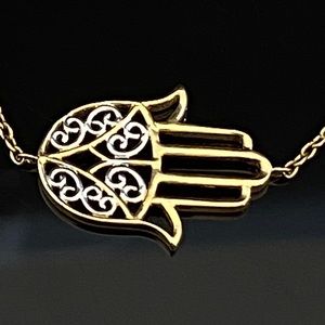 Solid 14K Two-Tone Gold Religious HAMSA Bracelet